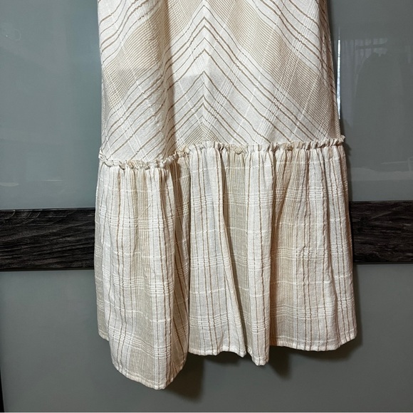 Women's Boho Gold & Tan Maxi Dress Braided Spaghetti Straps 100% Cotton - Picture 2 of 10